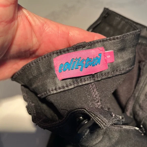 Women’s edikted black faux leather flare jeans. Size small. - Picture 8 of 10